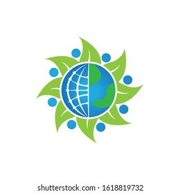 Green Ecological Logo Globe Leaf Icon
