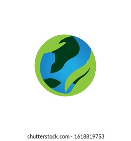 Green Ecological Logo Globe Leaf Icon
