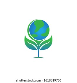Green Ecological Logo Globe Leaf Icon
