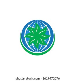 Green Ecological Logo Globe Leaf Icon
