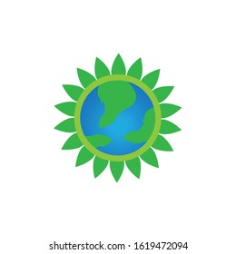 Green Ecological Logo Globe Leaf Icon

