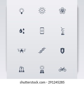 Green ecological modern technologies, blue simple icons, vector illustration, eps10, easy to edit