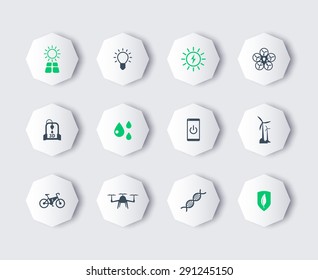 Green ecological modern technologies, modern octagon icons, vector illustration, eps10, easy to edit