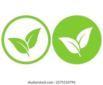 Green ecological natural leaves icons on green button background