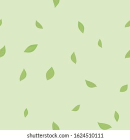 Green ecological vector leafs with veins on a light green background seamless floral pattern.