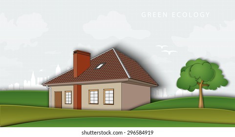 green ecology. air without pollution. house in the open field