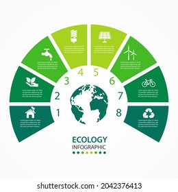 green ecology circle infographic.8 icon symbol ecology and sustainable. save energy and environment concept. vector illustration in flat style modern design.