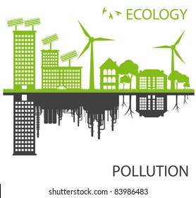 Green ecology city against pollution vector background concept