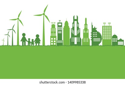 Green ecology city help the world with eco-friendly concept ideas,Vector Illustration
