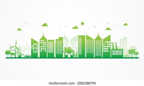 green ecology city sustainable energy and environmental. Clean renewable energy concept. save the world with eco-friendly. vector illustration in flat style modern design