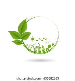 Green ecology city and sustainable logo, Vector illustration