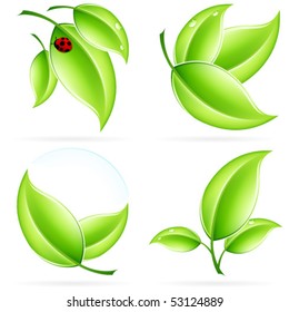 Green ecology concept  icons with leaf and shadow for your design