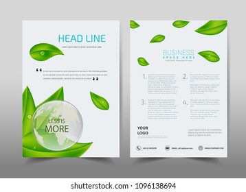 Green ecology design on background.Brochure template layout,cover design,annual report,magazine,leaflet,presentation background,flyer design.and booklet in A4 with Vector Illustration.