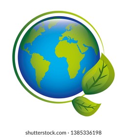 Green ecology earth world cartoon with leaves vector digital image illustration