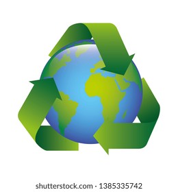 Green Ecology Earth World With Recycle Symbol Vector Digital Image Illustration