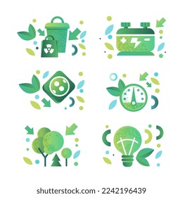 Green Ecology and Eco-friendly Environmental Symbol and Flat Icon Vector Set