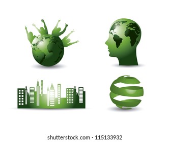 green ecology elements with shadow. vector illustration