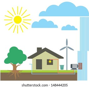 Green ecology energy planet vector concept with socket, plug and wind generator.vector