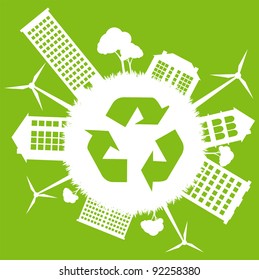 Green ecology energy planet vector concept with recycling arrows for poster