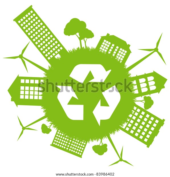 Green ecology energy planet vector concept with\
recycling arrows