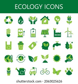 green ecology and environment flat icon set. eco friendly symbol collection concept. natural and renewable energy sign. vector illustration flat style. isolated on white background.