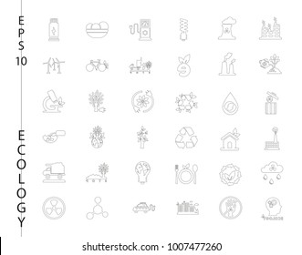 Green, Ecology and environment icon set in vector format. 36 icons in thin line sets