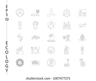 Green, Ecology and environment icon set in vector format. 25 icons in thin line sets