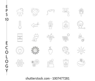 Green, Ecology and environment icon set in vector format. 25 icons in thin line sets