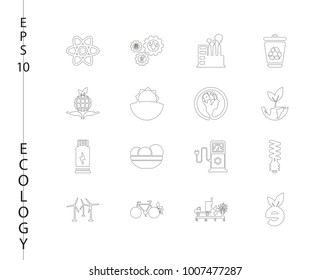 Green, Ecology and environment icon set in vector format. 16 icons in thin line sets