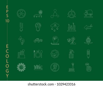 Green, Ecology and environment icon set in vector format. 25 icons in thin line sets