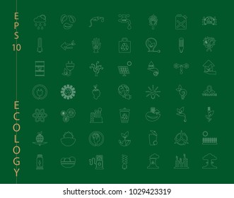 Green, Ecology and environment icon set in vector format. 49 icons in thin line sets