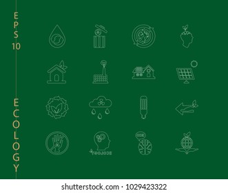 Green, Ecology and environment icon set in vector format. 16 icons in thin line sets