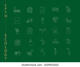 Green, Ecology and environment icon set in vector format. 25 icons in thin line sets