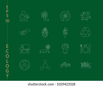 Green, Ecology and environment icon set in vector format. 16 icons in thin line sets