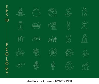 Green, Ecology and environment icon set in vector format. 25 icons in thin line sets