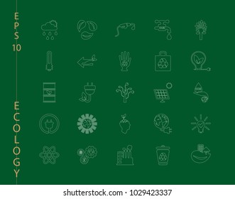 Green, Ecology and environment icon set in vector format. 25 icons in thin line sets
