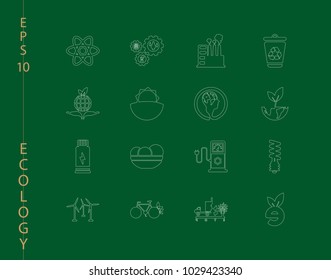 Green, Ecology and environment icon set in vector format. 16 icons in thin line sets