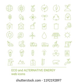 Green, ecology and environment icon set. Thin line contour symbols.