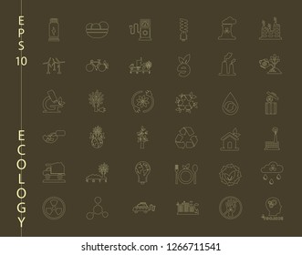 Green, Ecology and environment icon set in vector format. 36 icons in thin line sets