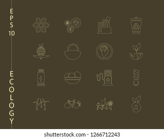 Green, Ecology and environment icon set in vector format. 16 icons in thin line sets