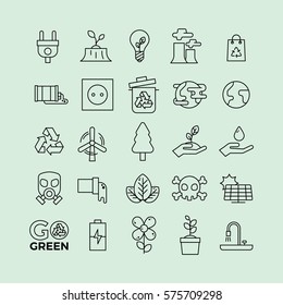 Green Ecology Environment Icon Set in Outline Style