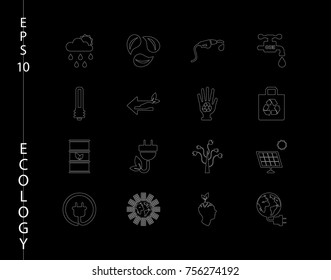 Green, Ecology and environment icon set in vector format. 16 icons in thin line sets