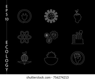 Green, Ecology and environment icon set in vector format. 9 icons in thin line sets