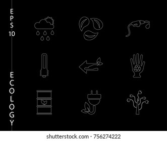 Green, Ecology and environment icon set in vector format. 9 icons in thin line sets