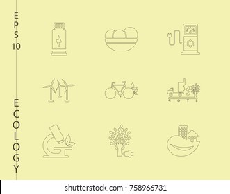 Green, Ecology and environment icon set in vector format. 9 icons in thin line sets
