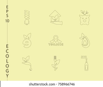 Green, Ecology and environment icon set in vector format. 9 icons in thin line sets