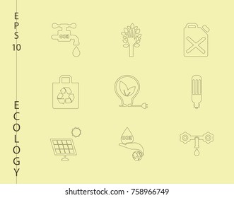 Green, Ecology and environment icon set in vector format. 9 icons in thin line sets
