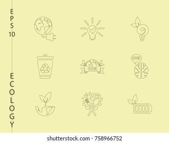 Green, Ecology and environment icon set in vector format. 9 icons in thin line sets