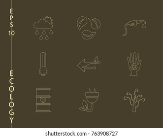 Green, Ecology and environment icon set in vector format. 9 icons in thin line sets