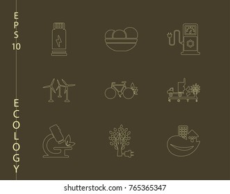 Green, Ecology and environment icon set in vector format. 9 icons in thin line sets